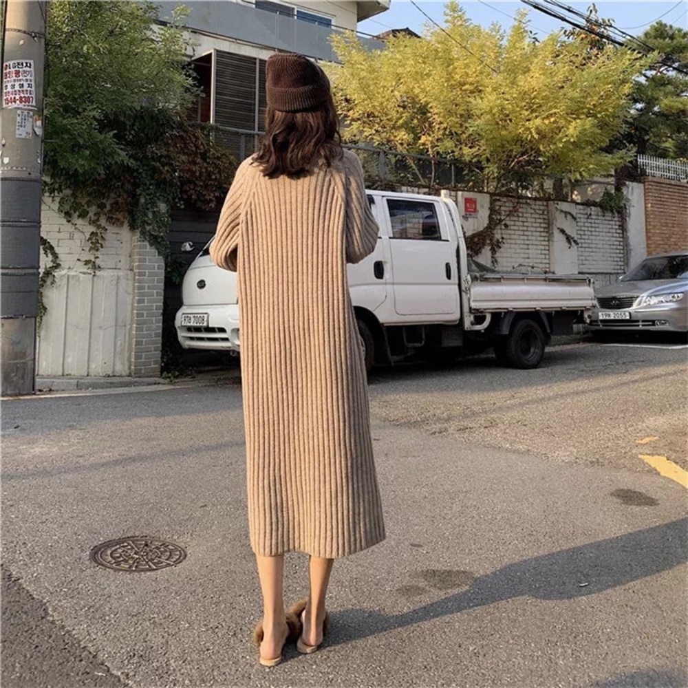 Sweater dress rib knit mocha brown long sleeve dress womens - Picture 5 of 6